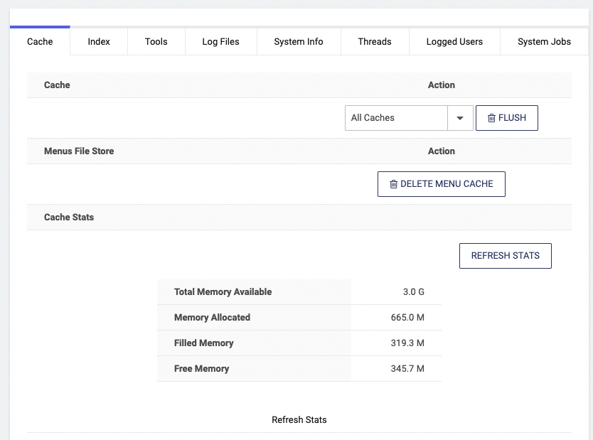 Picture of the Cache tab.