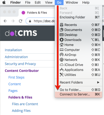 Connect to Server option in Finder