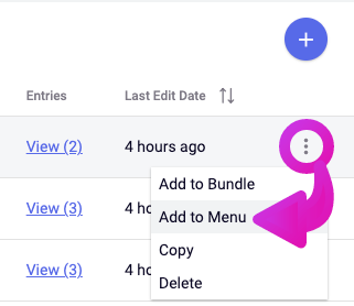 Add to Menu option in Content Type hamburger menu.