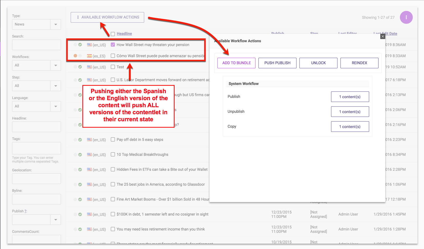 Push Publish Language Versions Manually