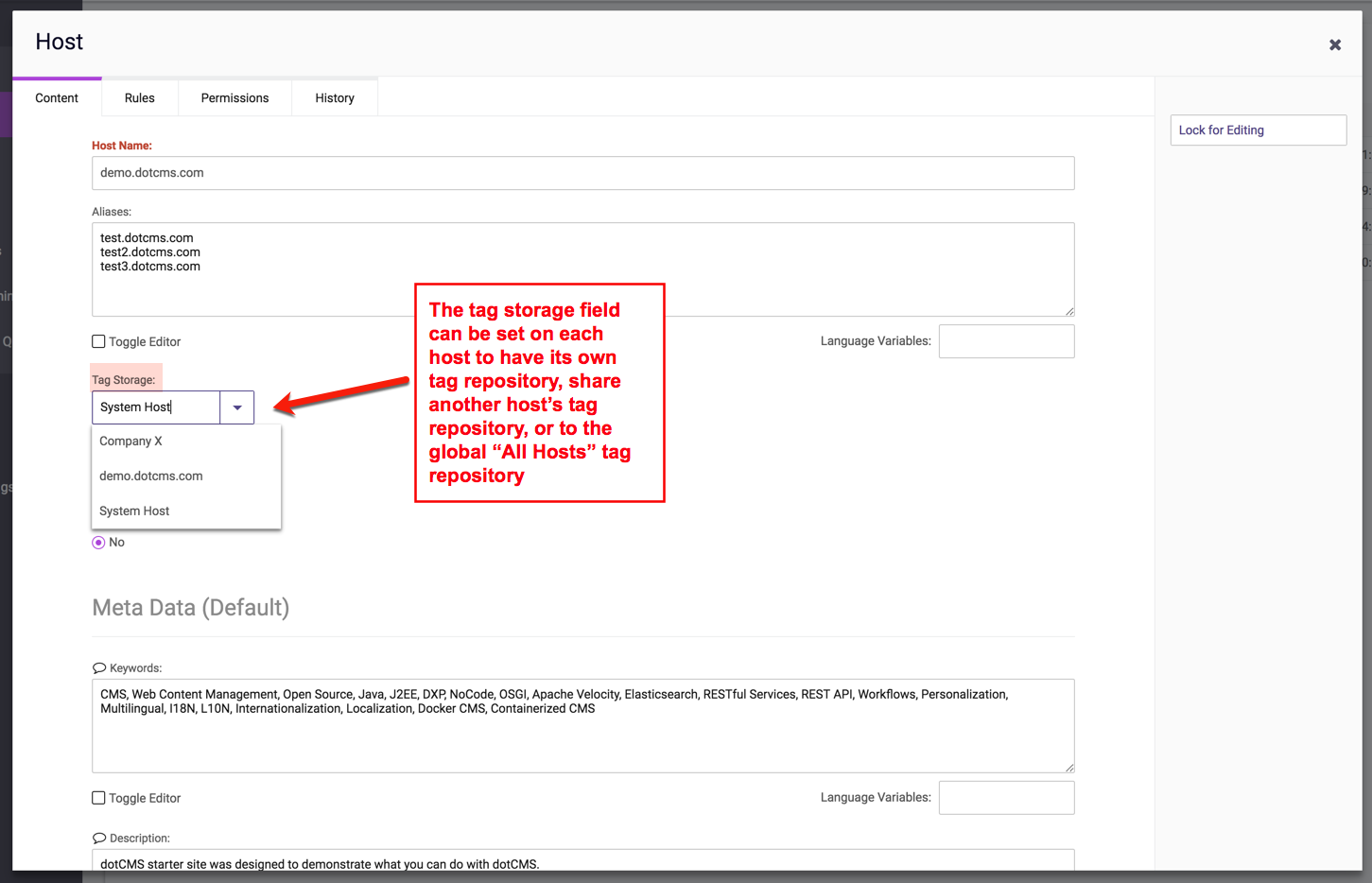 Tag storage field