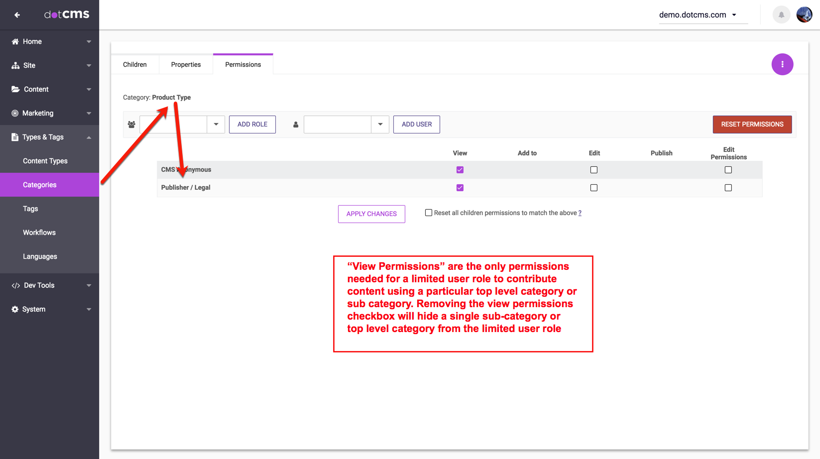 Add user or Role to the permissions individually for every top-level Category which has been permissioned individually